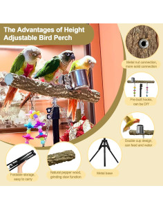 Perch para Aves Arfubye Ajustable 40-160 cm con Tazas y Juguete 2
