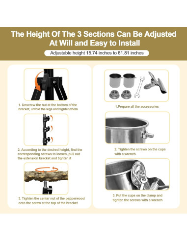 Perch para Aves Arfubye Ajustable 40-160 cm con Tazas y Juguete