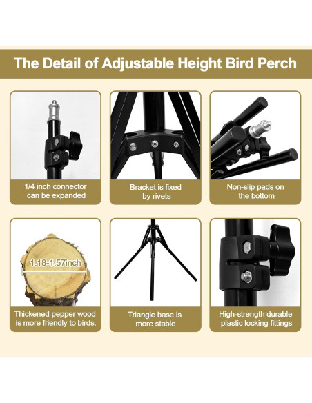 Perch para Aves Arfubye Ajustable 40-160 cm con Tazas y Juguete Perch para Aves Arfubye Ajustable 40-160 cm con Tazas y Juguete