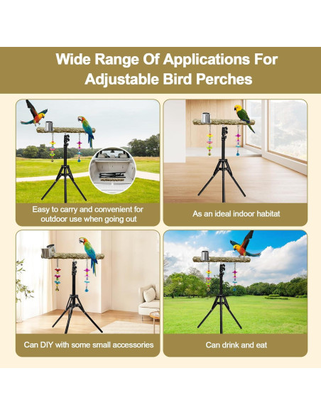 Perch para Aves Arfubye Ajustable 40-160 cm con Tazas y Juguete Perch para Aves Arfubye Ajustable 40-160 cm con Tazas y Juguete