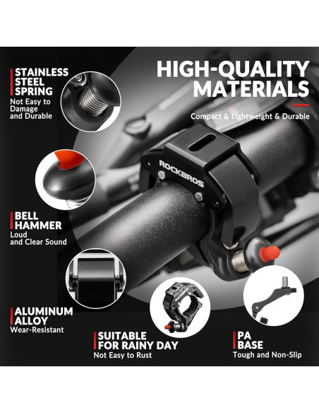 Timbre de bicicleta ROCKBROS oculto 100dB para manillar 22.2mm
