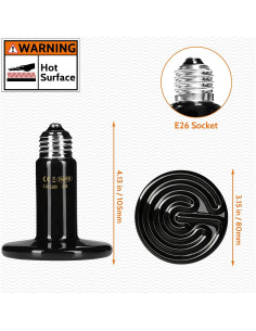 Lámpara de Calor Cerámica HARTOMPET 200W para Reptiles Negra 2
