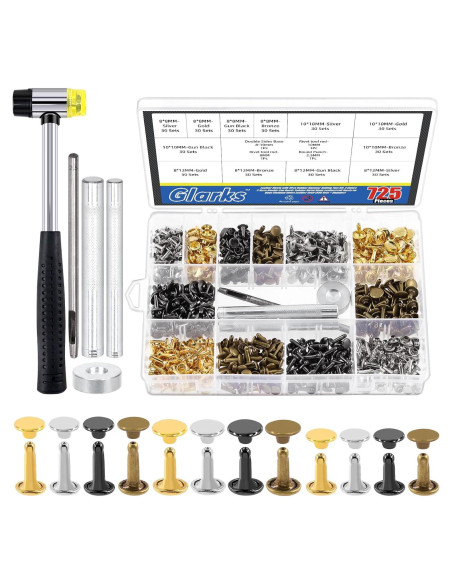 Kit de Remaches de Cuero Glarks 360 Piezas con Herramientas Kit de Remaches de Cuero Glarks 360 Piezas con Herramientas