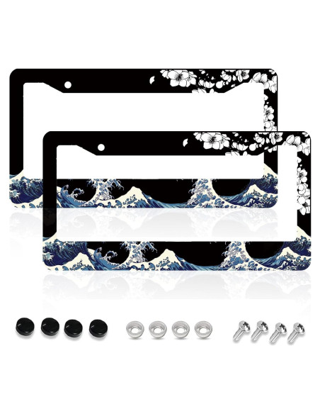 Marco de Placa de Licencia Aluminio LBHGUJGUG 31x16 cm Olas y Flores