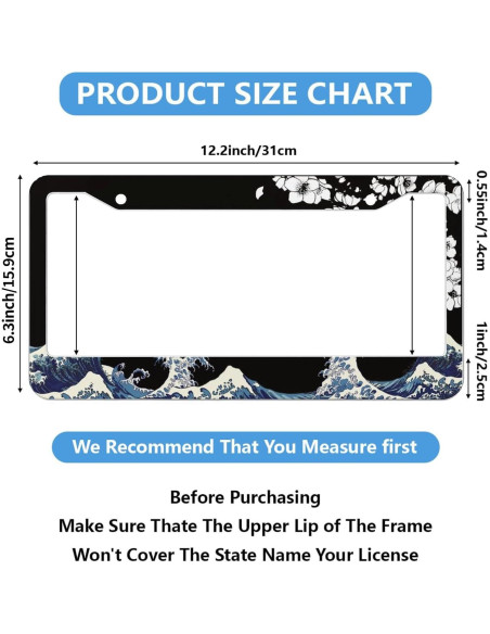Marco de Placa de Licencia Aluminio LBHGUJGUG 31x16 cm Olas y Flores