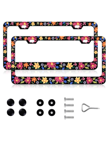 Marcos de Placas de Licencia PINFFSHU 2 Pcs Flores Coloridas 31.5x16.2 cm