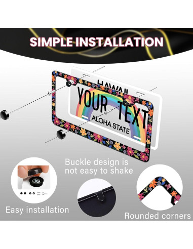 Marcos de Placas de Licencia PINFFSHU 2 Pcs Flores Coloridas 31.5x16.2 cm