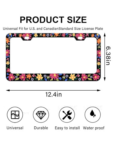 Marcos de Placas de Licencia PINFFSHU 2 Pcs Flores Coloridas 31.5x16.2 cm