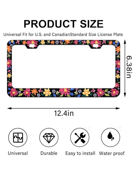 Marcos de Placas de Licencia PINFFSHU 2 Pcs Flores Coloridas 31.5x16.2 cm