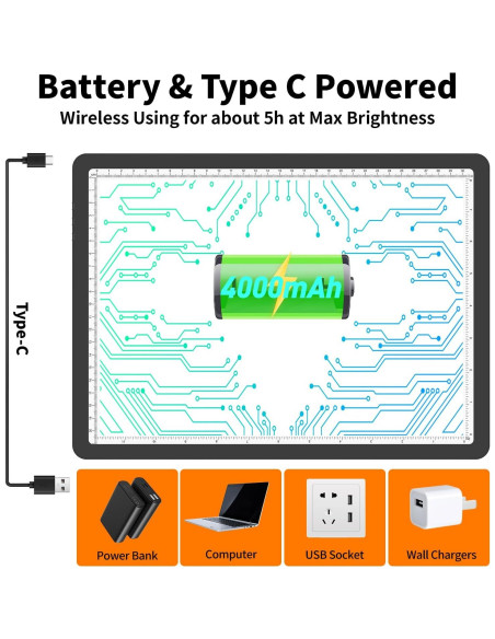 Almohadilla de Luz A4 TOHETO Recargable LED 9000 Lux Negra