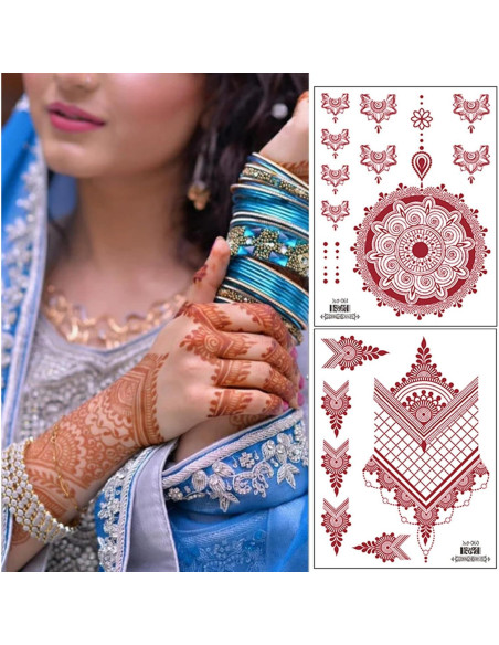 Tatuajes Temporales de Henna mdgfge - 8 Hojas Impermeables