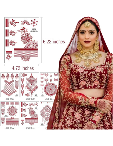 Tatuajes Temporales de Henna mdgfge - 8 Hojas Impermeables