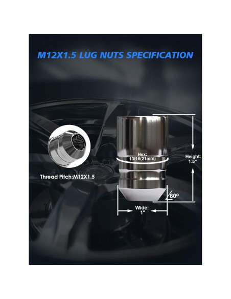 Juego de Bloqueo de Rueda TAGMORE M12x1.5 Cromado 4 Piezas