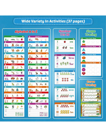 Cuaderno de Escritura Borrable Aizweb para Niños 3-5 Años Cuaderno de Escritura Borrable Aizweb para Niños 3-5 Años