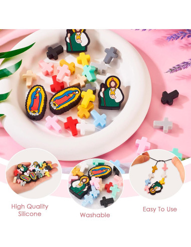28 Piezas Perlas de Silicona Religiosas Spritewelry DIY