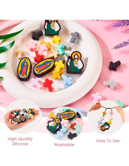 28 Piezas Perlas de Silicona Religiosas Spritewelry DIY