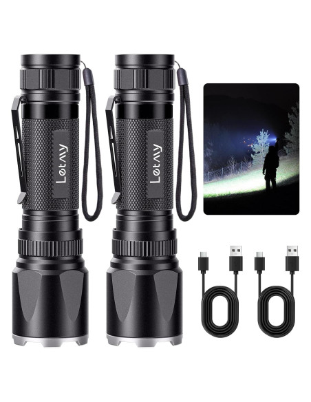 Linternas Recargables LETMY 2000 Lúmenes 2 Paquete LED Tácticas Linternas Recargables LETMY 2000 Lúmenes 2 Paquete LED Tácticas