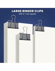 72 Clips de Carpeta Jumbo EFOK 5.08 cm Metal Negro Alta Resistencia 2