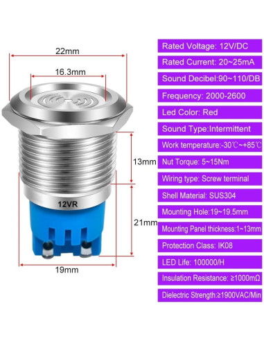 2 Piezas Luz de Alarma LED Roja Intermitente 12V Gebildet