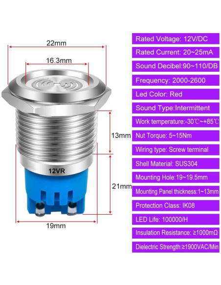 2 Piezas Luz de Alarma LED Roja Intermitente 12V Gebildet