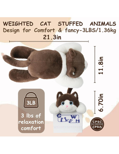 Gato de Peluche con Peso GILFWM 54 cm Ultra Suave 1.36 kg