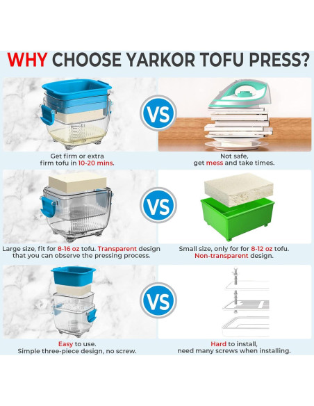 Prensa de Tofu Yarkor Grande 570g, Apta para Lavavajillas