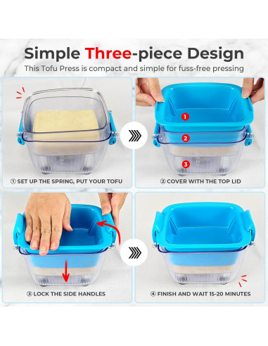Prensa de Tofu Yarkor Grande 570g, Apta para Lavavajillas