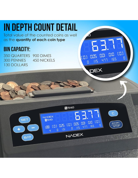 Contador y Clasificador de Monedas Nadex S540 Pro - 300 Monedas/min