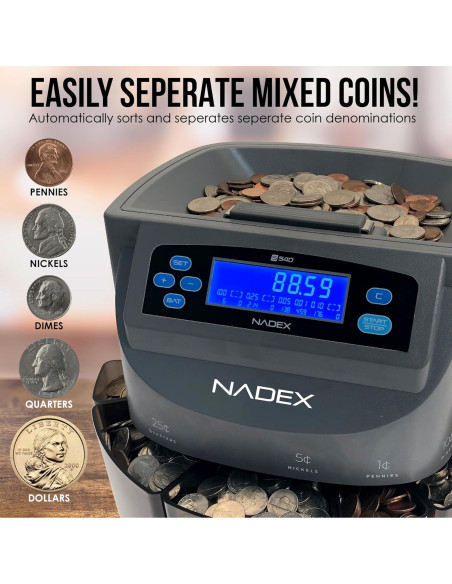 Contador y Clasificador de Monedas Nadex S540 Pro - 300 Monedas/min