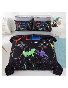 Juego de Ropa de Cama KAKKI Twin 4 Piezas Videojuego 3D Negro