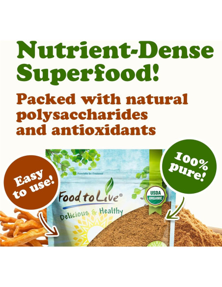 Polvo de Hongo Cordyceps Orgánico Food to Live 227g - Vegano, Kosher