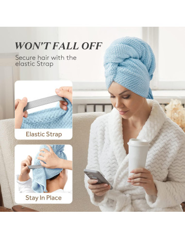 Toalla de Cabello Grande YFONG Microfibra Azul 101.6x66.8cm