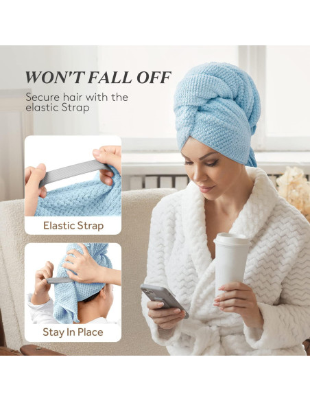 Toalla de Cabello Grande YFONG Microfibra Azul 101.6x66.8cm