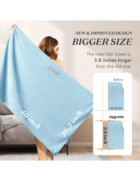 Toalla de Cabello Grande YFONG Microfibra Azul 101.6x66.8cm