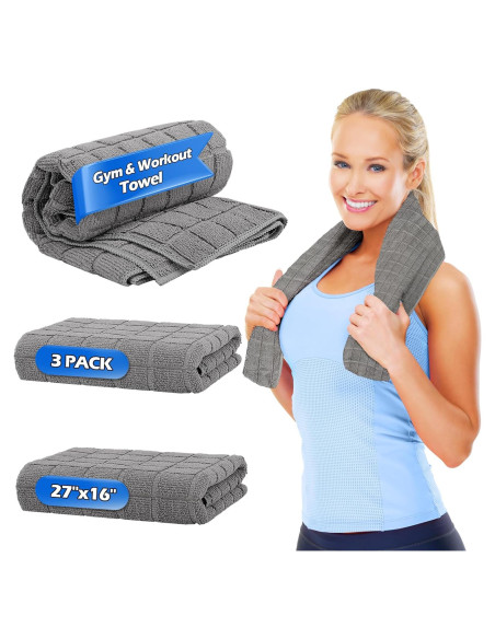 Toallas de Microfibra para Gimnasio HOMERHYME - 3 Unidades 68.6x40.6cm