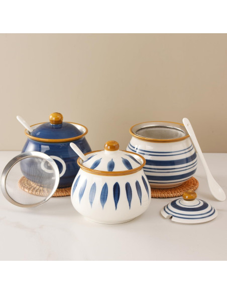 Contenedor de Grasa de Tocino Elyfree 680ml Cerámica Azul