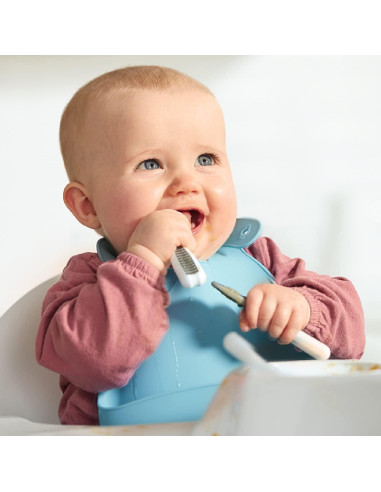 Babero de Silicona NumNum Verde Glaciar para Bebés 6-36 meses