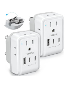 Adaptador de Enchufe Tipo M VINTAR 2 Pack 4 Salidas AC 3 USB