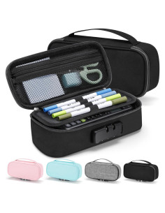 Estuche de Lápices Zannaki Negro con Cerradura y 3 Compartimentos