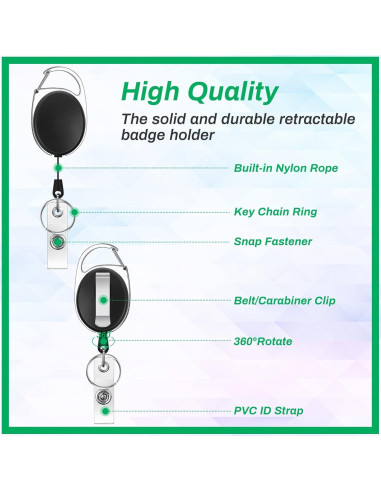 30 Sujetadores de Identificación Retráctiles Selizo Negro