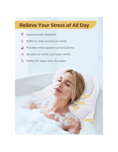 Almohada de Baño Kfosue con Soporte para Cuello y Espalda