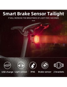 Luz Trasera Inteligente ROCKBROS Q2S Rojo Recargable IPX6 2