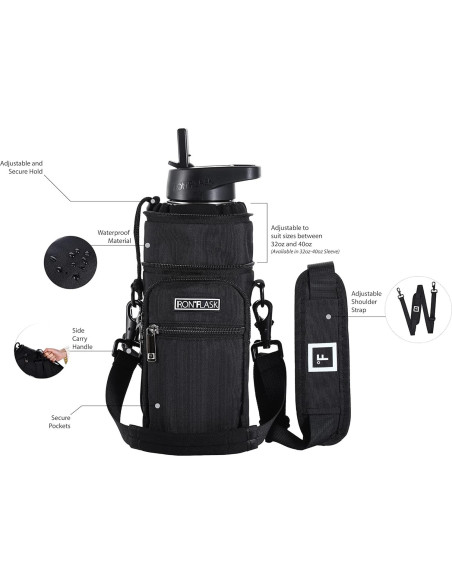 Porta Botellas IRON FLASK con Correa Ajustable y Bolsillos