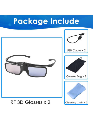 Gafas 3D RF recargables Cocar CZDZ-YH-3D-RF-1, Paquete de 2