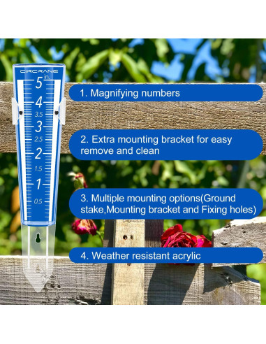 Medidor de Lluvia Circrane Azul 12.7 cm con Soporte y Tornillos