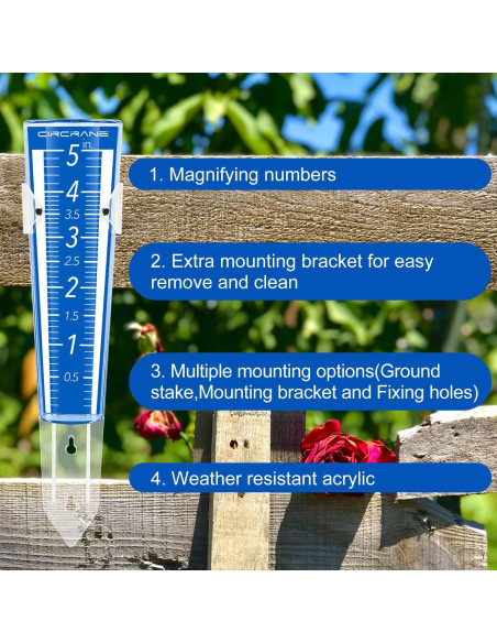 Medidor de Lluvia Circrane Azul 12.7 cm con Soporte y Tornillos