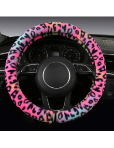 Cubierta de Volante Esponjosa HEHA 15 Pulgadas Leopardo Roja 2