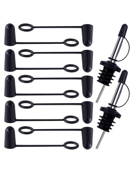 12 Tapas de Vertido de Licor Isslly Negras Reutilizables