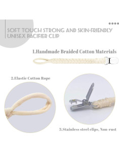 7 Clips de Chupete Trenzados Duludulu Unisex 100% Algodón 2