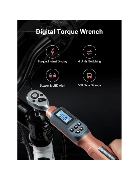 Llave de Torque Digital GROWNEER 1/4'' 1.5-30 Nm con Accesorios